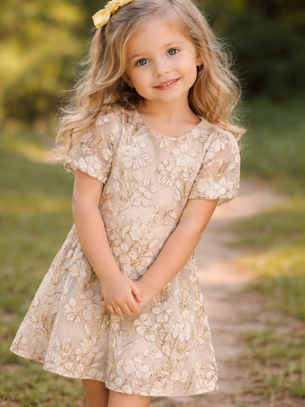 GB girls Cream Floral Lace Party Dress